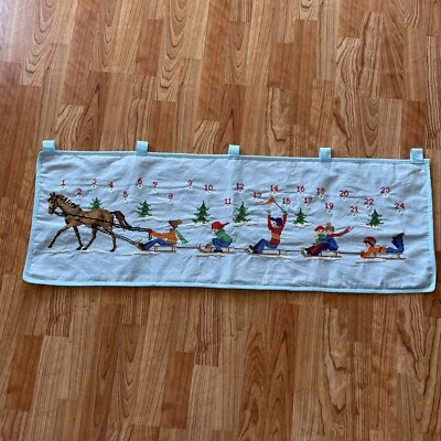 Winter Horse Pulling Children In Sleigh Snow Christmas Advent Cross Stitch Wall - Image 1 of 4