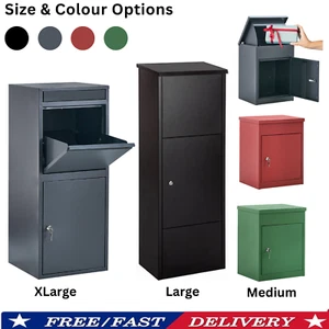 Lockable Metal Parcel Delivery Secure Dropbox Outdoor Storage Letter Post Box - Picture 1 of 40