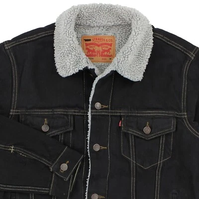 Chaqueta de camionero Levi's para hombre, abrigo con botones de mezclilla de algodón forrado Sherpa Foto 1 de 4