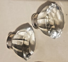 2 LARGE GLASS CLEAR CRYSTAL drawer/DOOR KNOBS 3CM SILVER BASE depth 5cms handles