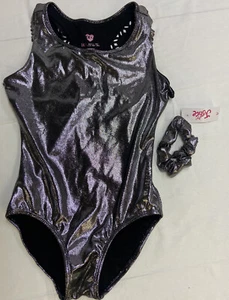 NWT JUSTICE Active girls 14 Leotard Silver Shimmer Cut Out Back Gymnastics - Picture 1 of 10