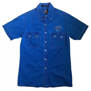 Harley Davidson Denim Button Down Short Sleeve Embroidered Shirt Women's XSmall - Picture 1 of 6
