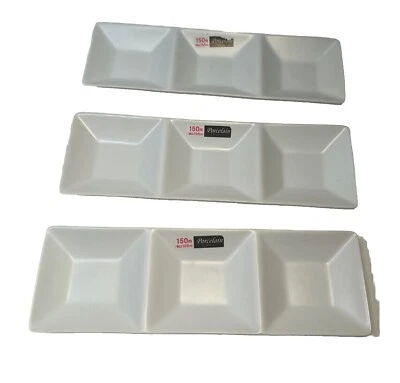 3 Ct Divided Dipping White Porcelain Dishes Asian Imported 10.5 inch - Image 1 of 4