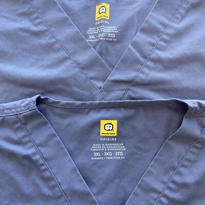 2 Wonderwink Origins True Plus  Scrub Tops Gray Women's 3XL V-Neck Style #6016 - Image 1 of 4