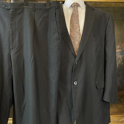 Stacy Adams Gold 52L 47 x 28 2 Piece Black Woven Stripe 2 Button Suit - Image 1 of 4