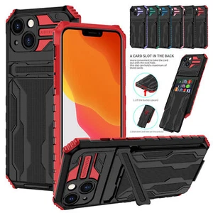 Kickstand Holder Card Slot Case For iPhone 15 14 13 12 11 Pro Max XR XS 8 7 Plus - Picture 1 of 16