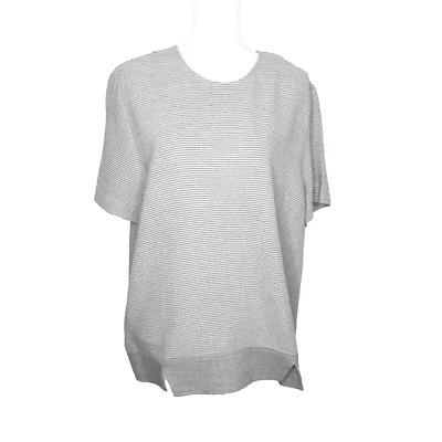 Blusa Orvis feminina listrada cinza manga curta mistura de linho tamanho 16 nova sem etiqueta - Imagem 1 de 4