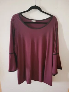 Women's Avenue VIP Knits 3/4 Sleeve Bell-Sleeve Blouse Size 18/20 Maroon, Wine - Picture 1 of 3