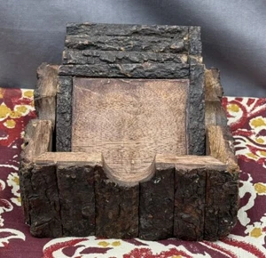 Rustic Living Edge Wood Coaster Set Raw Bark Sides Lodge Cabin Decor Mountain - Picture 1 of 9