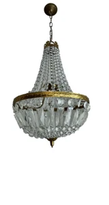 Petite Vintage French Empire Crystal Chandelier Ceiling Light, Bronze, Tiered - Picture 1 of 12