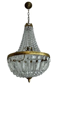 Petite Vintage French Empire Crystal Chandelier Ceiling Light, Bronze, Tiered - Image 1 of 4