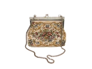 Vtg La Regal Petit Pointe Tapestry Purse Bag Floral Silver Kiss Lock Hong Kong - Picture 1 of 15