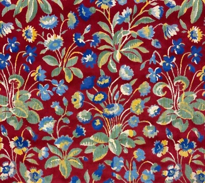 SCALAMANDRE MILLEFLEUR VELVET RUBY COBALT FLORAL EXCLUSIVE FABRIC 1.5 YARDS 52"W - Image 1 of 4