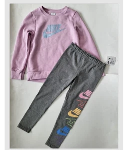 NIKE Girls 2-piece Pants Set Sweatshirt & Pants Athletic set Size 4 6X Pink Gray - Picture 1 of 7