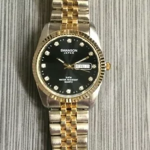 Reloj Swanson para hombre redondo día y fecha esfera negra en dos tonos ¡nuevo! - Imagen 1 de 3