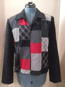 Patchwork Color Block Jacket Black Boucle' Arms & Back Stonebridge Womens Size M - Picture 1 of 8