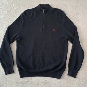 Polo Ralph Lauren Jumper Mens Large Blue 1/4 Zip Pima Cotton Pique Pullover - Picture 1 of 16