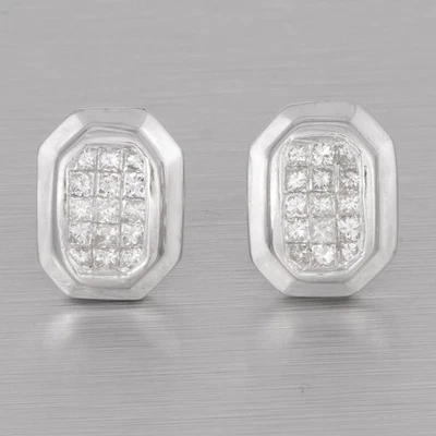 14k White Gold Princess Cut Diamond Octagonal Stud Earrings 0.85ctw G VS2 - Image 1 of 4