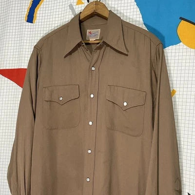 Camisa de rayon ocidental vintage anos 40 e 50 grande pérola encaixe gabardine Rockabilly - Imagem 1 de 4