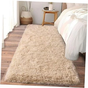 Soft Runner Rugs for Bedroom Hallways, 2x6 Beige Fluffy Shag Throw Area Rug  - Picture 1 of 7