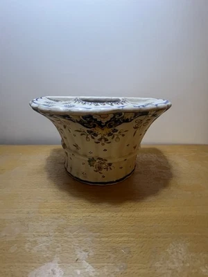 Bouquetière ancienne Faïence florale bleue - Vintage décor floral - Rare - Photo 1/4