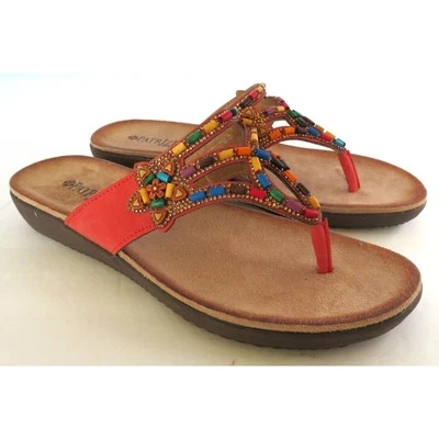 Nwt PATRIZIA Spring Step Nizza Orange Beaded Boho Slip On Thong Sandals Sz 9 - Image 1 of 4