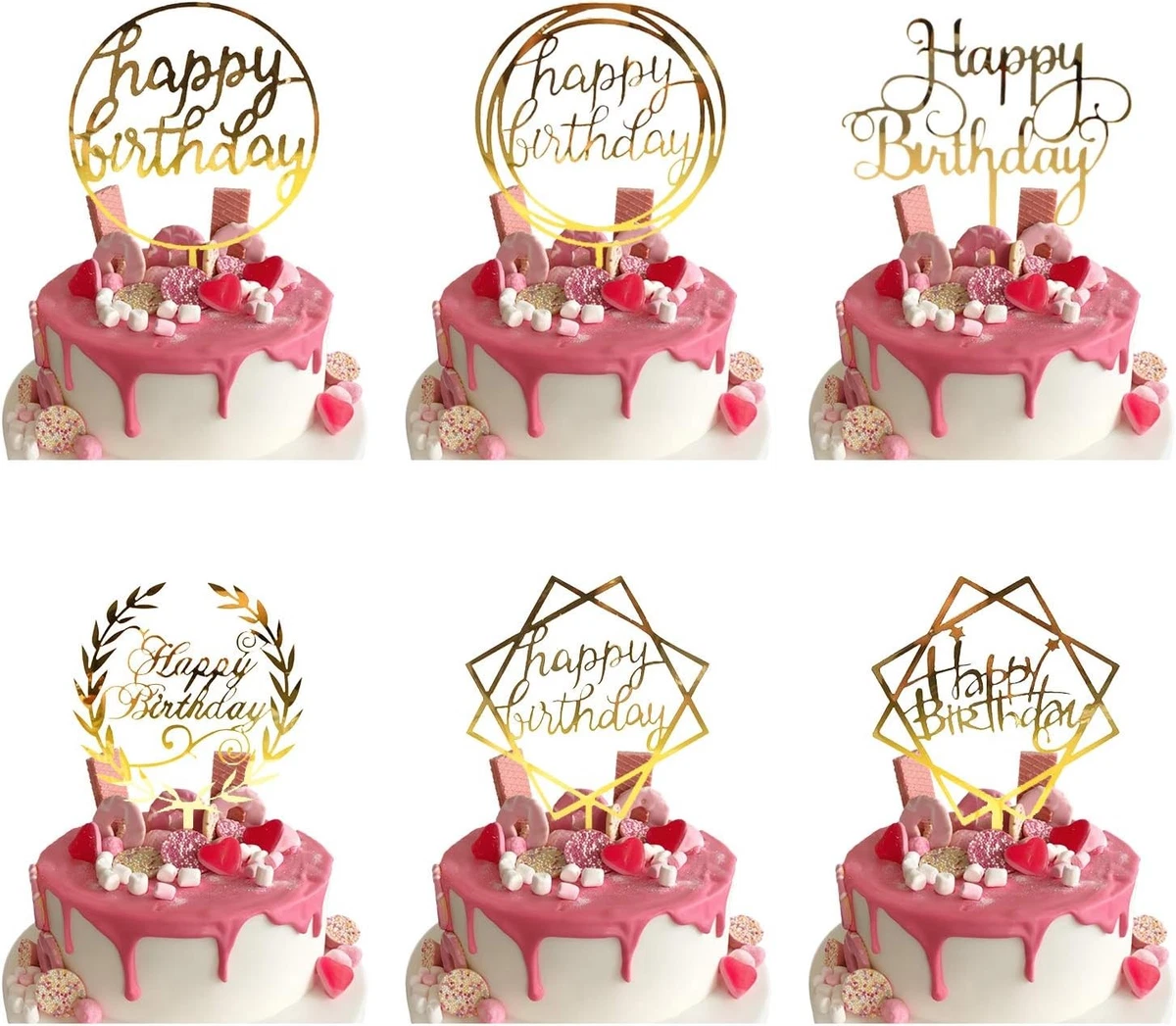 Kuchendekoration Happy Birthday – Glitzer-Karton Aufsatz Für Geburtstagskuchen (mit Holzstäbchen, Kein Montage Nötig)