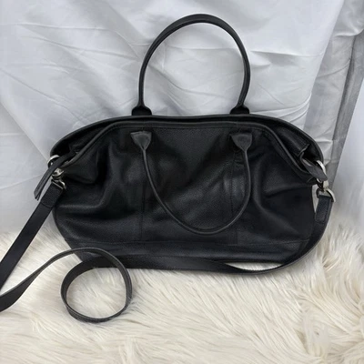 "Bolso de mano Longchamp vintage negro con asa superior o bandolera de cuero plateado 9x16""" Foto 1 de 4