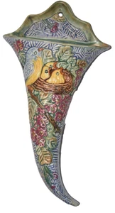 Weller Pottery Glendale Wall Pocket XL 12 1/2" Bird & Chicks Colorful! EC 1920s - Picture 1 of 7