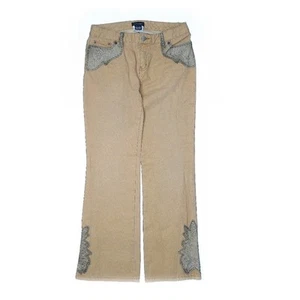 Ralph Lauren Boho Western Style Embellished Tan Cotton Flared Jeans Size 16 Girl - Picture 1 of 13