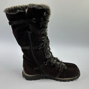 Skechers Grand Jams Snow Boots Women 8 Brown Suede Faux Fur Lace Up Tall Boho - Picture 1 of 12