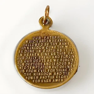 "Antiguo collar colgante con dije redondo de doble cara oración y cruz del Señor de la Primera Guerra Mundial 18""" - Imagen 1 de 14