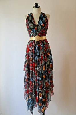 Alice + Olivia Colorful Floral Chiffon Asymmetrical Hem Long Maxi Dress Women 0 - Image 1 of 4