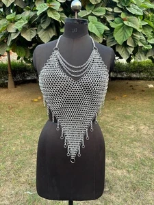 Top de cota de malla de aluminio para mujer - Anillos a tope - Juegos con disfraces medievales LARP para mujer - Imagen 1 de 5