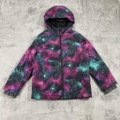 Lands End Insulated Full Zip Hooded Jacket Girls Small Galaxy Print Outdoor - Image 1 of 4
