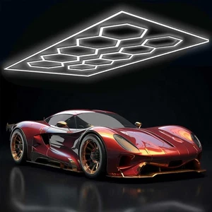 LED Hexagon Garage Lights Car Detailing Shop Light with Border 6500K for Garage - Picture 1 of 15
