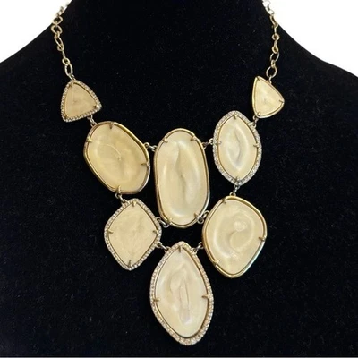 Collar babero Stella & Dot Fiona dorado y marfil pavé transparente envolvente 17" de largo Foto 1 de 4