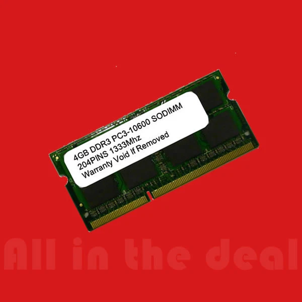 4GB DDR3 1333 PC3-10600 SODIMM 1333MHz 204 pin Laptop Memory - Image 1 of 1