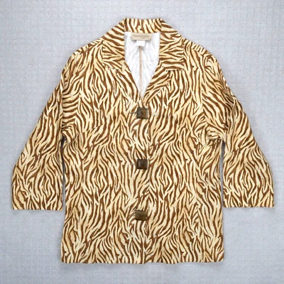 Vintage Painted Pony Tapestry Jacket Womens Size XL Tan Linen Zebra Animal Print - Image 1 of 4