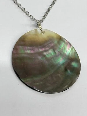 "Collar Disco Redondo Madreperla 24"" Cadena Inoxidable Joyería Regalo NUEVO Foto 1 de 4