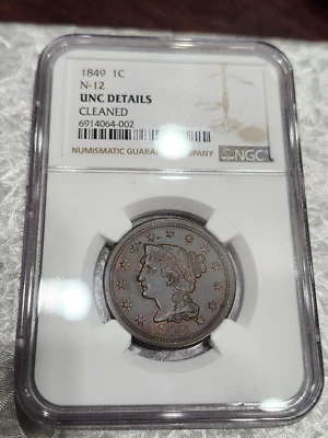 1849 Braided Hair Cent - N-12 Variety - UNC Details - NGC - Great Details - Image 1 of 4