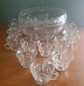 Vintage MCM Punch Bowl Set Classique-Clear by Colony Indiana Glass 14 Pieces - Picture 1 of 10