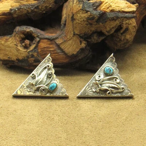 Sterling Silver Turquoise Collar Tips - Picture 1 of 4