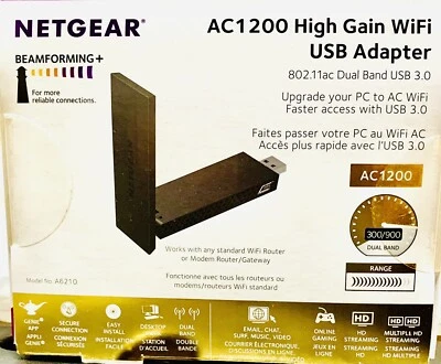 NETGEAR AC1200 Dual Band Smart WiFi USB Adapter Model A6210100PAS - Image 1 of 3