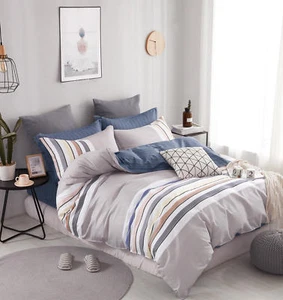 Soft Stripes 100% Cotton 3pc Bedding Set:1 Duvet Cover 2 Pillow Shams All Sizes - Picture 1 of 4