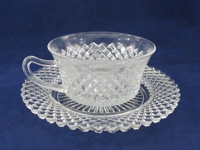 Taza y platillo Anchor Hocking Miss América vidrio transparente de la depresión años 30 vintage Foto 1 de 4