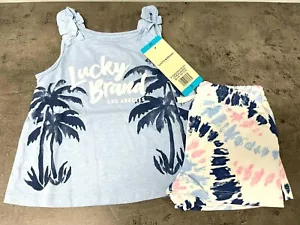 Lucky Brand Little Girl's Size 4,5 2-Pc Outfit Set Tank Top Shorts Blue Tie Dye - Picture 1 of 7