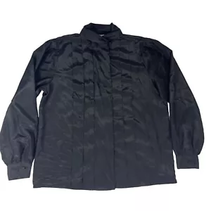Silvercord Blouse Black Satin Long Balloon Sleeve Pleated High Neck Women's 12 - Picture 1 of 6