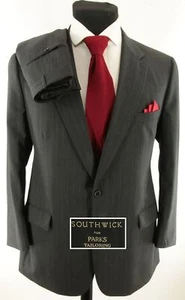 Southwick Men's Tailored Gray Pinstripe 100% Wool Pleated Front Suit Size 46 L - Picture 1 of 12