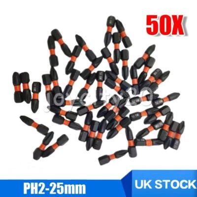 INFINITEWORLD17 50*PH2 Impact Screwdriver Drill Driver Bits Set Phillips Heavy Duty 25mm PH2 New